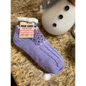 Muk Luks Ladies Lavender & White Short Cabin Socks Size Large Extra Large 8-10